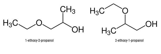 Хімічні формули етоксіпропанолу на білій дошці - хімічні формули ізомерів етоксипропанолу.